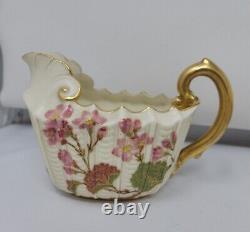 Royal Worcester Blush Ivory Floral Ridged Gold Overlay Teapot, Sugar & Creamer