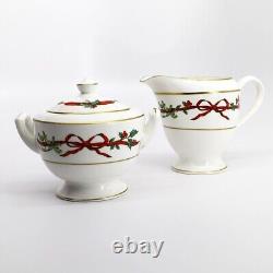 Royal Worcester Bone China'Holly Ribbons' Creamer & Covered Sugar Bowl Set