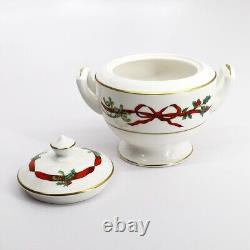 Royal Worcester Bone China'Holly Ribbons' Creamer & Covered Sugar Bowl Set