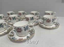 Royal Worcester Bone China Porcelain Sylvan Pattern Set of 10 Cups & Saucer