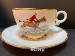 Royal Worcester Breakfast Cup Saucer Set Equestrian Fox Hunt T. Ivestor Lloyd