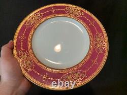 Royal Worcester C2717 Gold Encrusted Red Flower Dinner Plates 10 1/2 Dia Set 4
