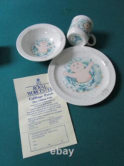 Royal Worcester Cabbage Patch Kids Child Dinnerware Bowl Plate Mug 3 PC Set orig