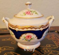 Royal Worcester Charlotte Cobalt Gold Encrusted Cabbage Rose Sugar Bowl Lid Set