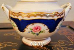 Royal Worcester Charlotte Cobalt Gold Encrusted Cabbage Rose Sugar Bowl Lid Set