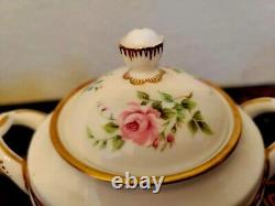 Royal Worcester Charlotte Cobalt Gold Encrusted Cabbage Rose Sugar Bowl Lid Set