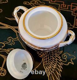 Royal Worcester Charlotte Cobalt Gold Encrusted Cabbage Rose Sugar Bowl Lid Set