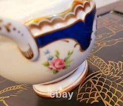 Royal Worcester Charlotte Cobalt Gold Encrusted Cabbage Rose Sugar Bowl Lid Set