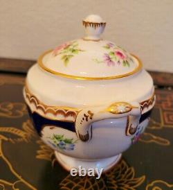 Royal Worcester Charlotte Cobalt Gold Encrusted Cabbage Rose Sugar Bowl Lid Set