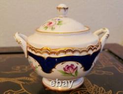 Royal Worcester Charlotte Cobalt Gold Encrusted Cabbage Rose Sugar Bowl Lid Set