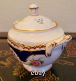 Royal Worcester Charlotte Cobalt Gold Encrusted Cabbage Rose Sugar Bowl Lid Set