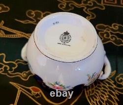 Royal Worcester Charlotte Cobalt Gold Encrusted Cabbage Rose Sugar Bowl Lid Set