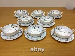 Royal Worcester Chevy Chase Blue Cream Soup Bowl & Saucers (8 Sets) Excellent