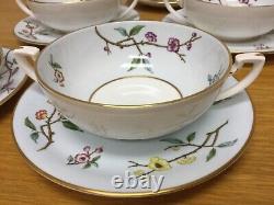 Royal Worcester Chevy Chase Blue Cream Soup Bowl & Saucers (8 Sets) Excellent