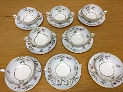 Royal Worcester Chevy Chase Blue Cream Soup Bowl & Saucers (8 Sets) Excellent