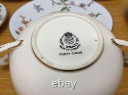 Royal Worcester Chevy Chase Blue Cream Soup Bowl & Saucers (8 Sets) Excellent