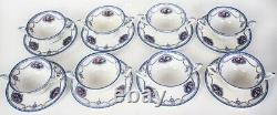 Royal Worcester China Cameo Blue Bouillon Cup & Saucers Set of 8