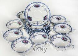 Royal Worcester China Cameo Blue Bouillon Cup & Saucers Set of 8