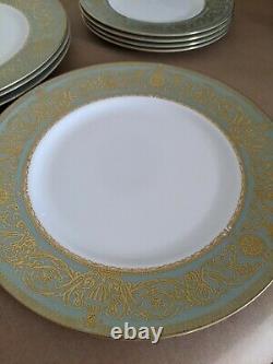 Royal Worcester China Green/Gold Dinner/Salad Plates-set of 8-Balmoral Green1966
