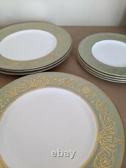 Royal Worcester China Green/Gold Dinner/Salad Plates-set of 8-Balmoral Green1966