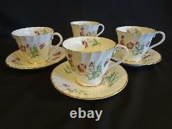 Royal Worcester China Meadowsweet Set of 4 Cups & Saucers Lavender Flowers