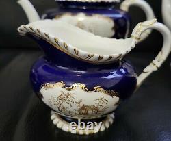 Royal Worcester Cobalt Gold Teapot Service Set Beaded Edge Creamer Sugar Bowl