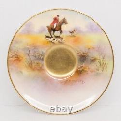 Royal Worcester Cup & Saucer Hand Painted, Hunting Horse Rider with Hounds Scene