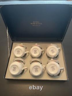 Royal Worcester EVESHAM GOLD Pot de Crème withLid Custard Cups Set of 6 with Tray