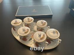 Royal Worcester EVESHAM GOLD Pot de Crème withLid Custard Cups Set of 6 with Tray