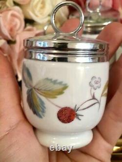 Royal Worcester Egg Coddlers Double Single Wild Strawberry Butterflies Set X5