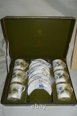 Royal Worcester England Florena 6pc Demitasse Set + Cake Plate Bone China NOS