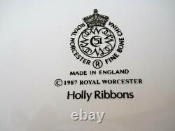 Royal Worcester England Holly Ribbons (8) Salad Plates with Case-1st Retired
