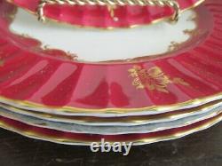 Royal Worcester England Porcelain Set Of 6 Dinner Plate Burgundy Red Gold