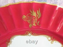Royal Worcester England Porcelain Set Of 6 Dinner Plate Burgundy Red Gold