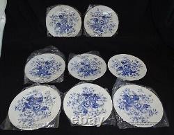 Royal Worcester England Rhapsody Blue & White 8 Salad Plates -NOS