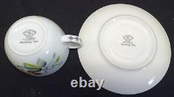 Royal Worcester England Strawberry Fair 6 Cups & Saucers Turquoise Trim