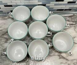 Royal Worcester England Strawberry Fair 8 Cups & 8 Saucers Small Turquoise Trim