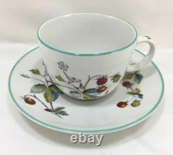 Royal Worcester England Strawberry Fair 8 Cups & 8 Saucers Small Turquoise Trim
