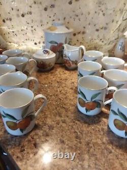 Royal Worcester Evesham Gold Coffee Set 12 Mugs/Creamer/ Sugar/BiscuitJarENGLAND