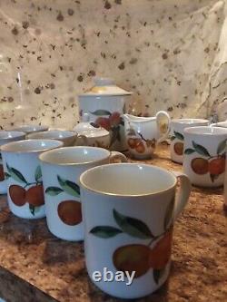 Royal Worcester Evesham Gold Coffee Set 12 Mugs/Creamer/ Sugar/BiscuitJarENGLAND