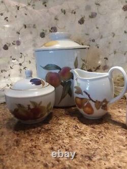 Royal Worcester Evesham Gold Coffee Set 12 Mugs/Creamer/ Sugar/BiscuitJarENGLAND