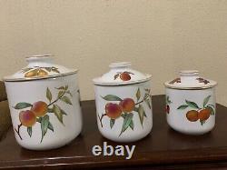 Royal Worcester Evesham Gold Porcelain Covered Canister Set 9 7.5 6' Set Of 3