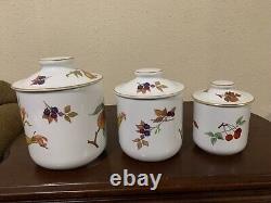 Royal Worcester Evesham Gold Porcelain Covered Canister Set 9 7.5 6' Set Of 3