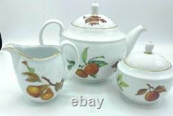 Royal Worcester Evesham Gold Teapot with Creamer and Sugar Set! Mint 1961