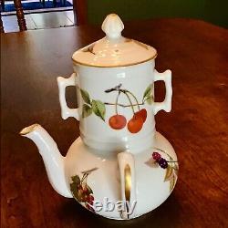 Royal Worcester Evesham Rare Stack Teapot With Drip Infuser Side Handle