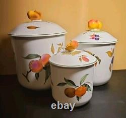 Royal Worcester Evesham Vale Porcelain Covered Canister 9 8 7' Set Of 3 EUC