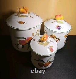 Royal Worcester Evesham Vale Porcelain Covered Canister 9 8 7' Set Of 3 EUC