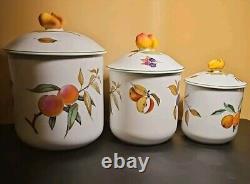 Royal Worcester Evesham Vale Porcelain Covered Canister 9 8 7' Set Of 3 EUC