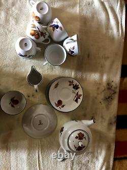 Royal Worcester Evesham Vale Vintage Teapot 6 Saucer & Cup Set Fruits sugar