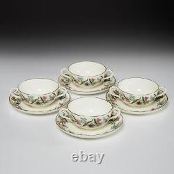 Royal Worcester Fleurette 4 Soup Bowls 4 Plates Spring Floral Vintage 8 Pc Set C